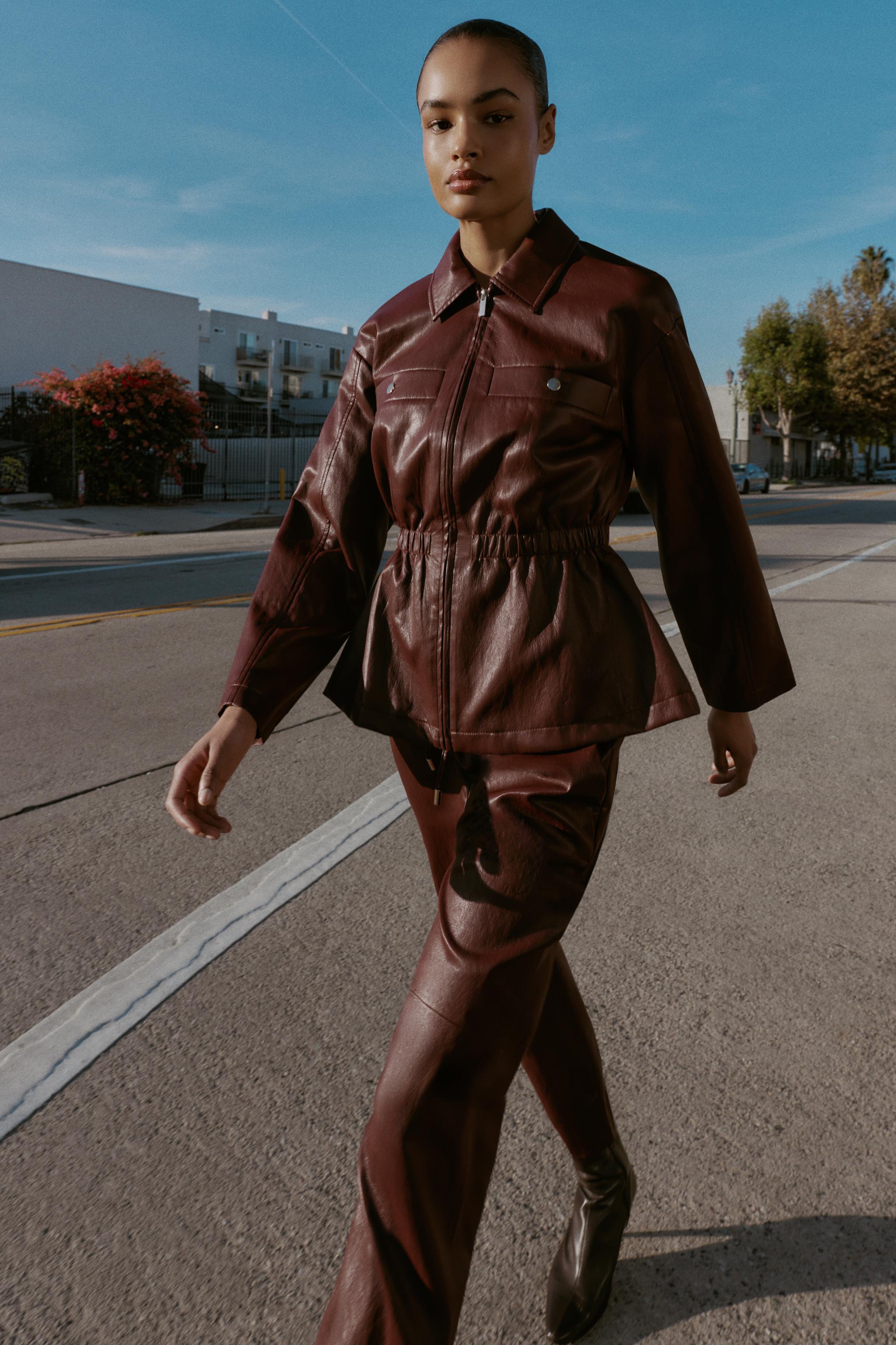 Faux Leather Jacket With Elasticated Waist