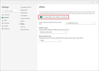 Enable offline email, calendar, and people