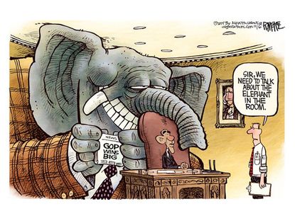 Obama cartoon GOP elephant in the room midterms