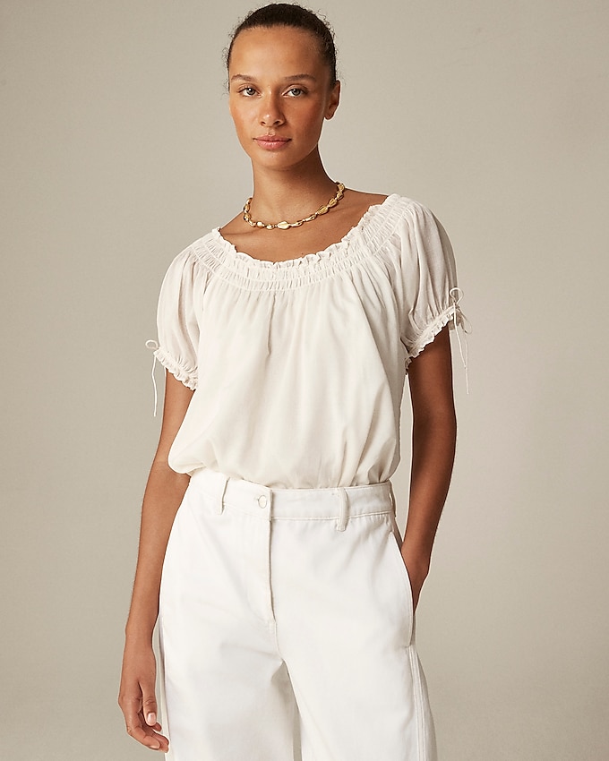 Smocked Ruffle-Trim Top in Cotton Voile
