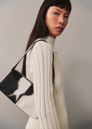 MANGO, Cow leather shoulder bag