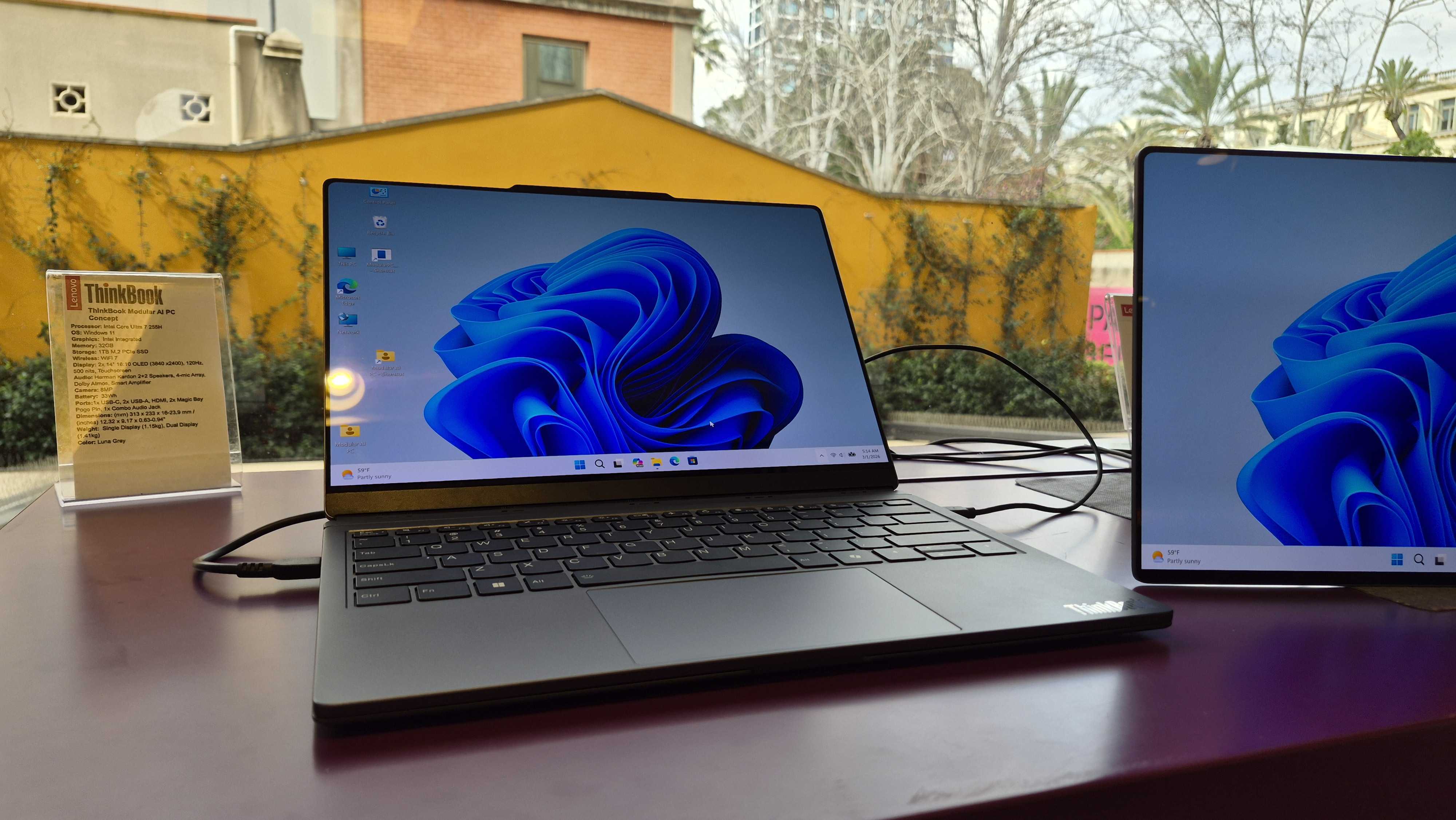 Lenovo ThinkBook Modular AI PC proof of concept pictured at MWC 2026 in Barcelona, Spain.