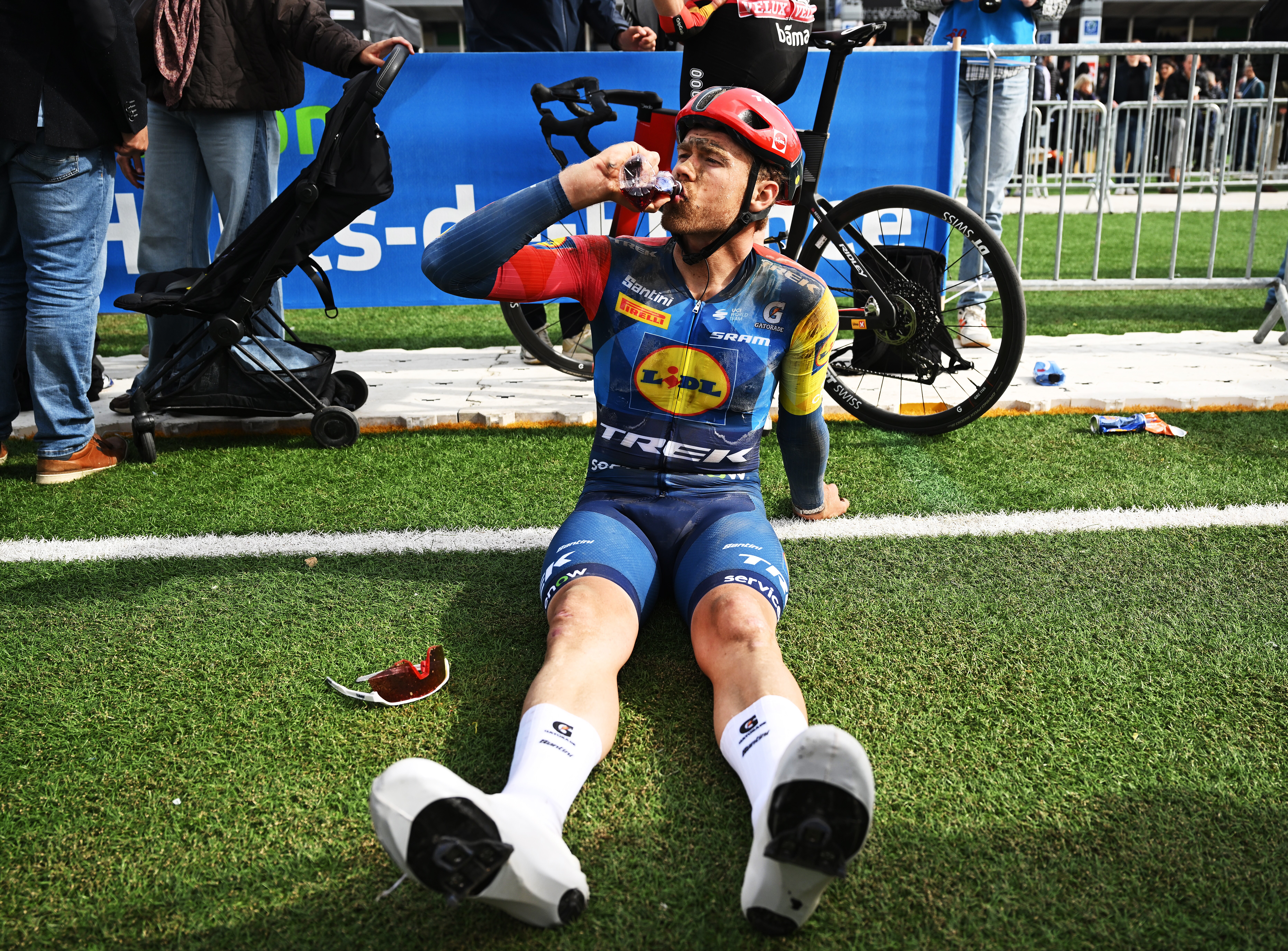 Jakob Soderqvist of Sweden and Team Lidl - Trek reacts after the 123rd Paris-Roubaix Hauts-de-France 2026