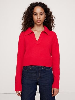 Cashmere Cropped Rugby Sweater Polo