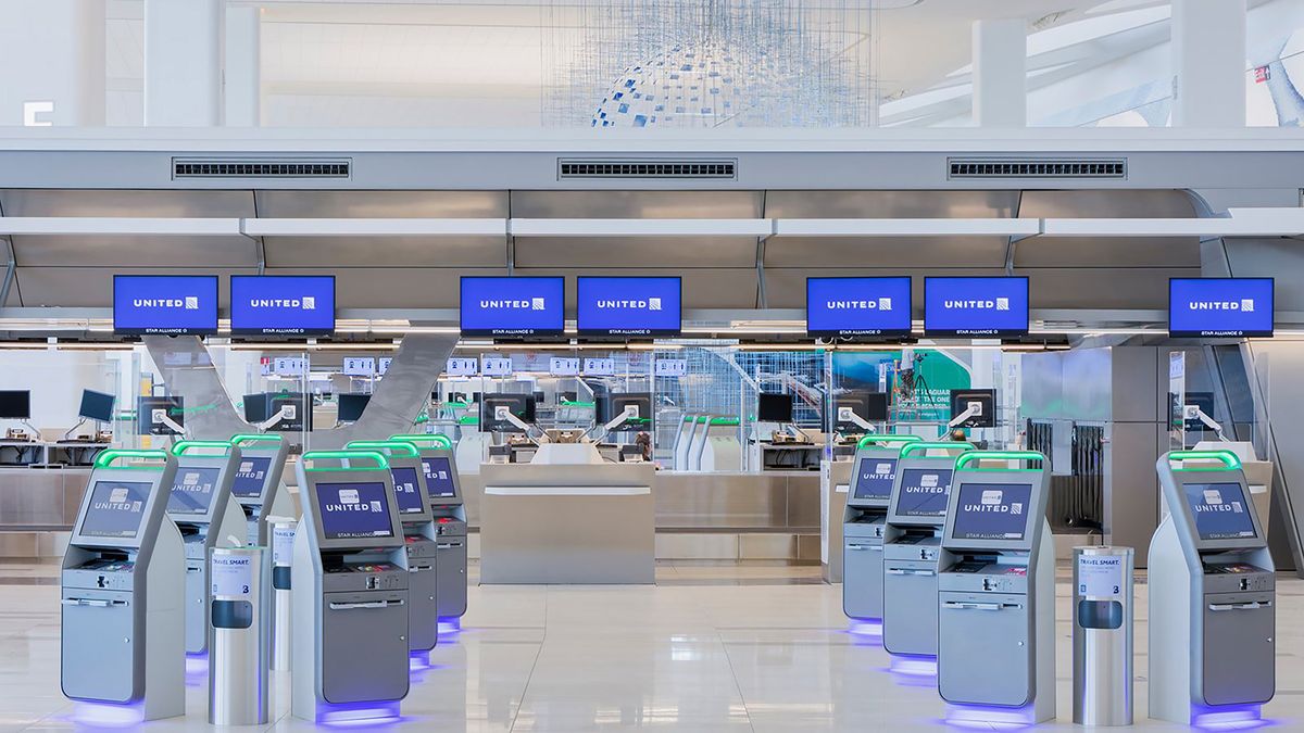 The United check in counter at LaGuardia Airport. 