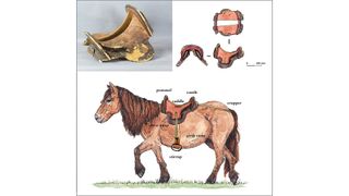 Birch composite frame saddle from Urd Ulaan Uneet (top left) and artist’s reconstruction.