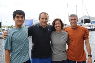 Four members of the NEEMO 15 crew are pictured after they were forced to return to the surface on Oct. 26, 2011, about a week ahead of schedule, due to safety concerns surrounding Hurricane Rina.