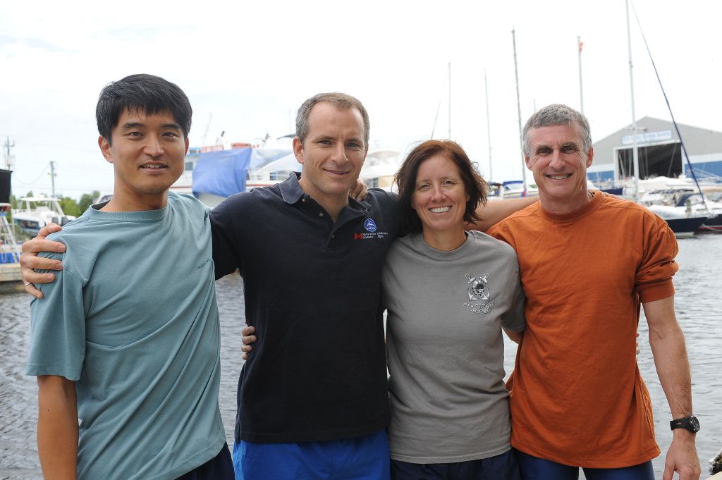 Four members of the NEEMO 15 crew are pictured after they were forced to return to the surface on Oct. 26, 2011, about a week ahead of schedule, due to safety concerns surrounding Hurricane Rina.