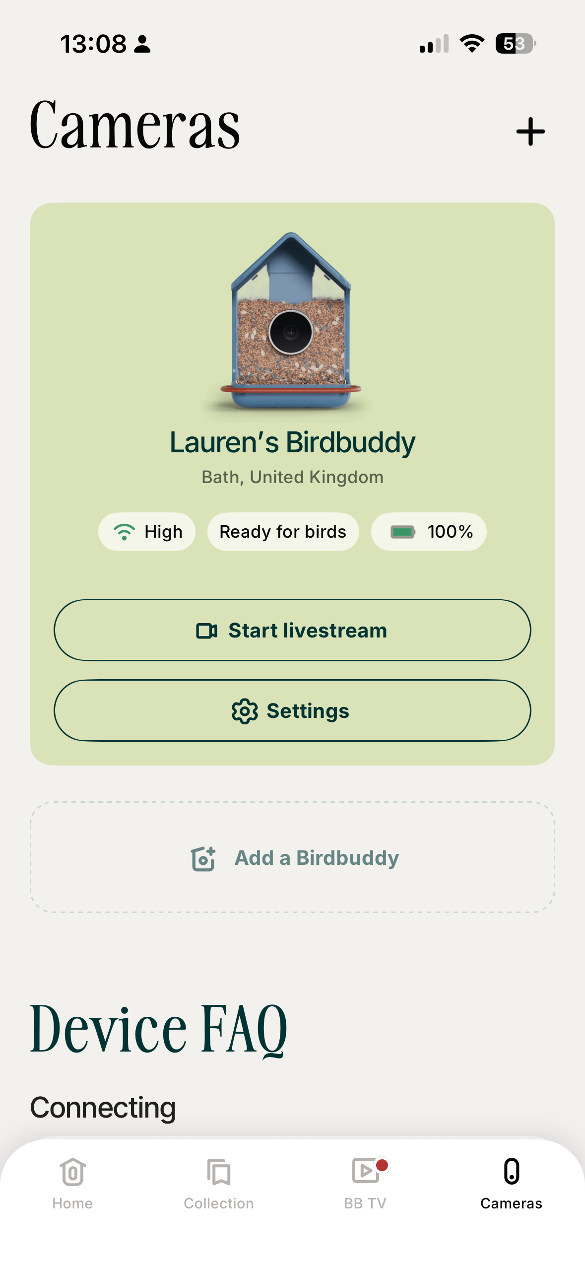 Screenshots from the Bird Buddy 2 app