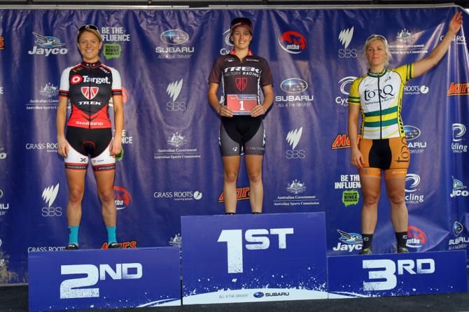Bright eliminator podium: Jenni King, Bec Henderson and Katherine O'Shea