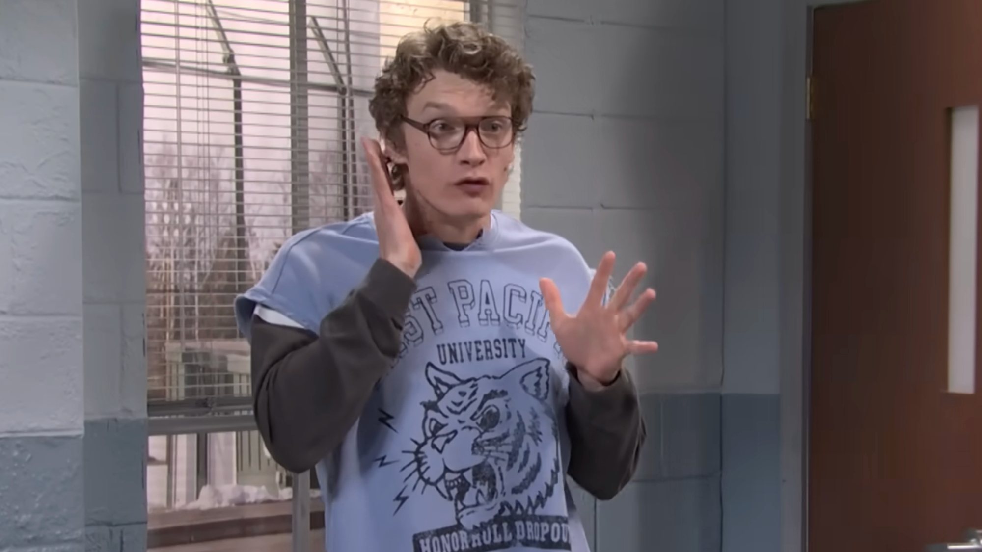 Connor Storrie pretends to be a teacher on SNL.