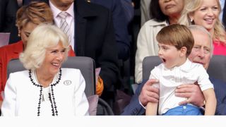 Queen Camilla laughing at Prince Louis