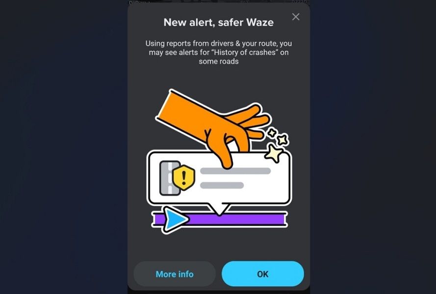 A pop-up notifying users of the new dangerous road alerts.