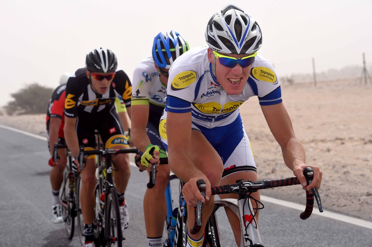 Jelle Wallays (Topsport Vlaanderen-Baloise) leads the breakaway