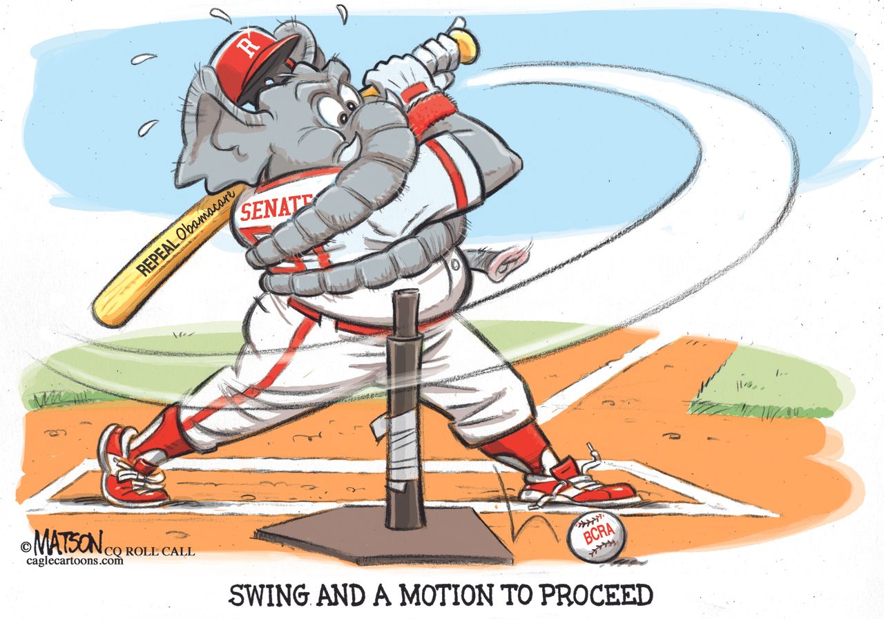 Political cartoon U.S. GOP health care BCRA baseball