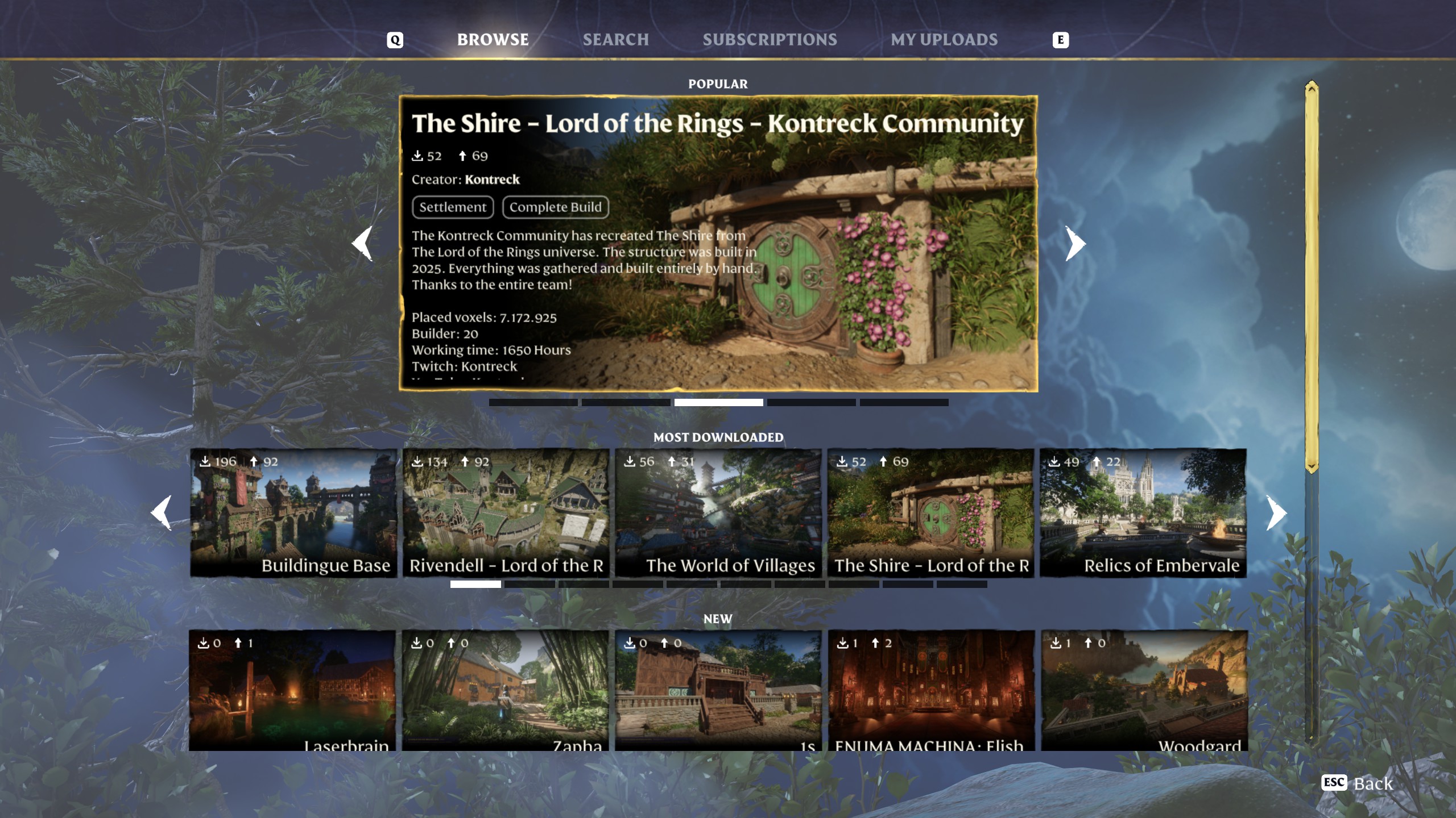 A menu showing downloadable bases