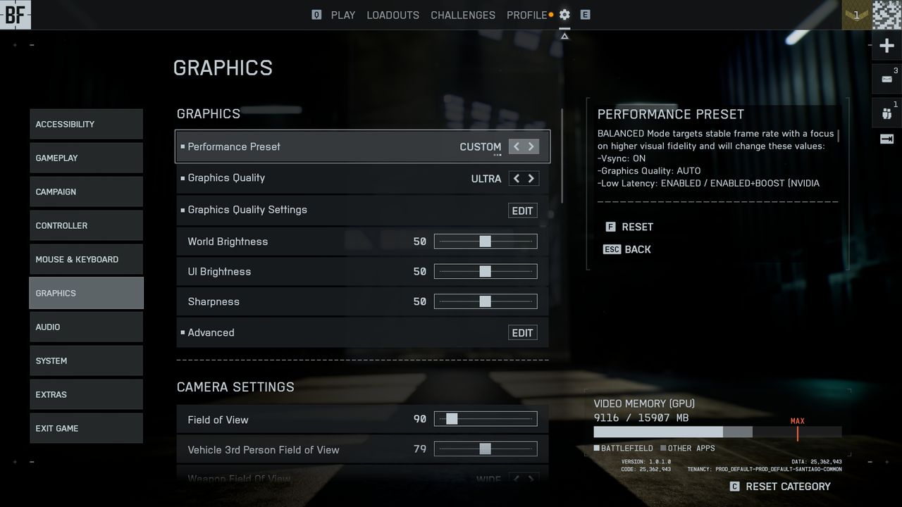 Graphics setting menus in Battlefield 6, showing various upscaling and graphics options