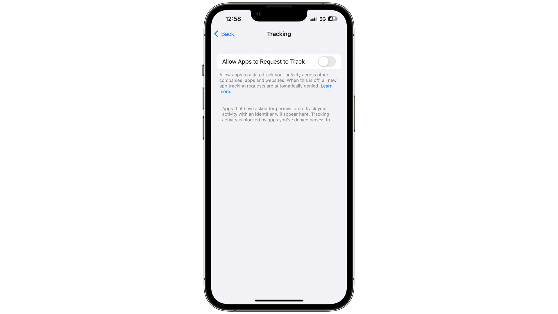 Seguimiento de aplicaciones iOS 16 desactivado