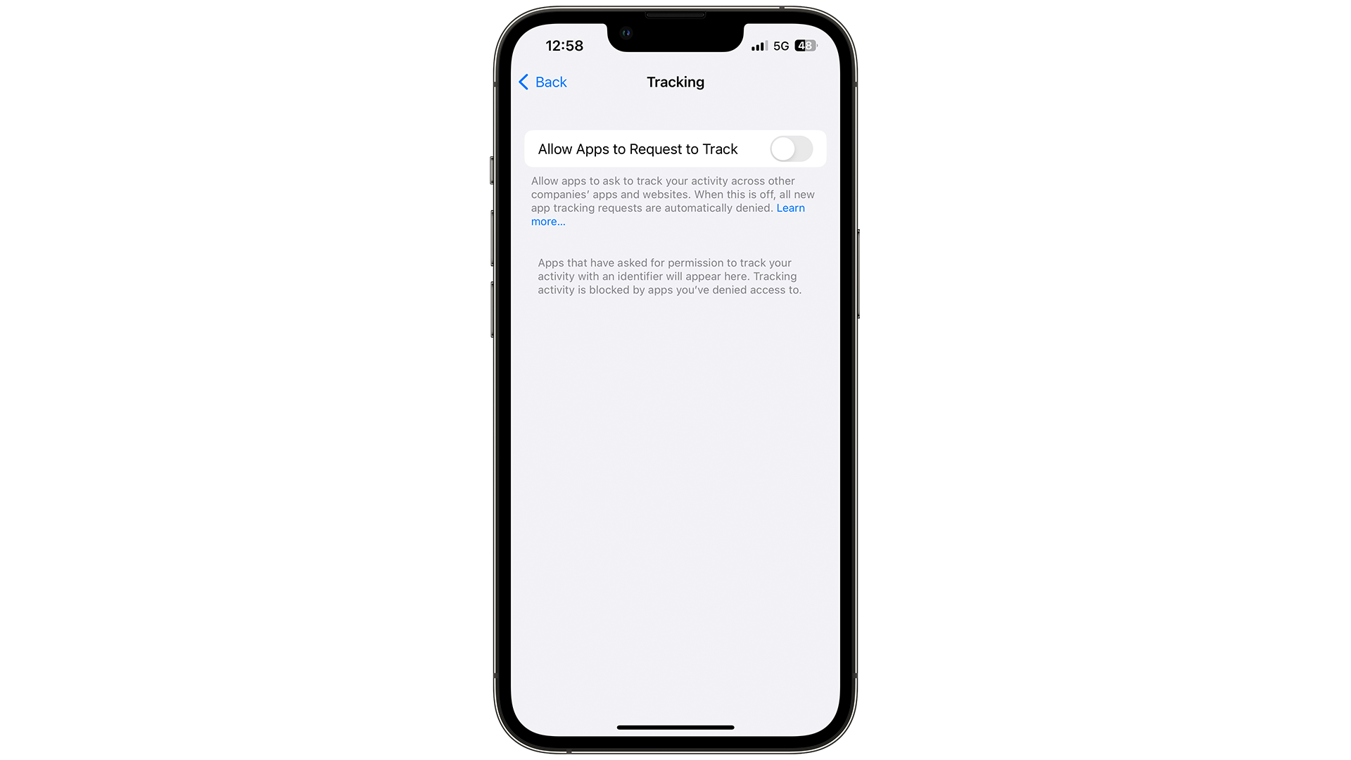 Suivi des applications iOS 16 désactivé