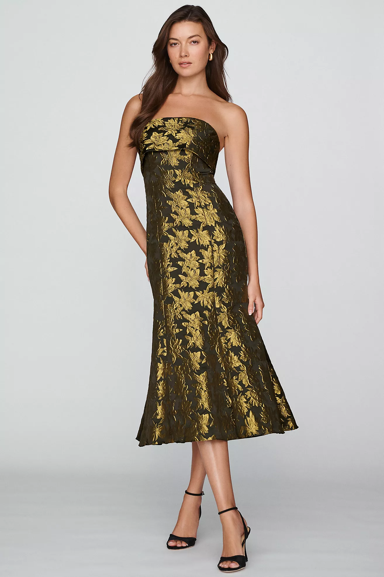 Mac Duggal Strapless Brocade Mermaid Midi Gown