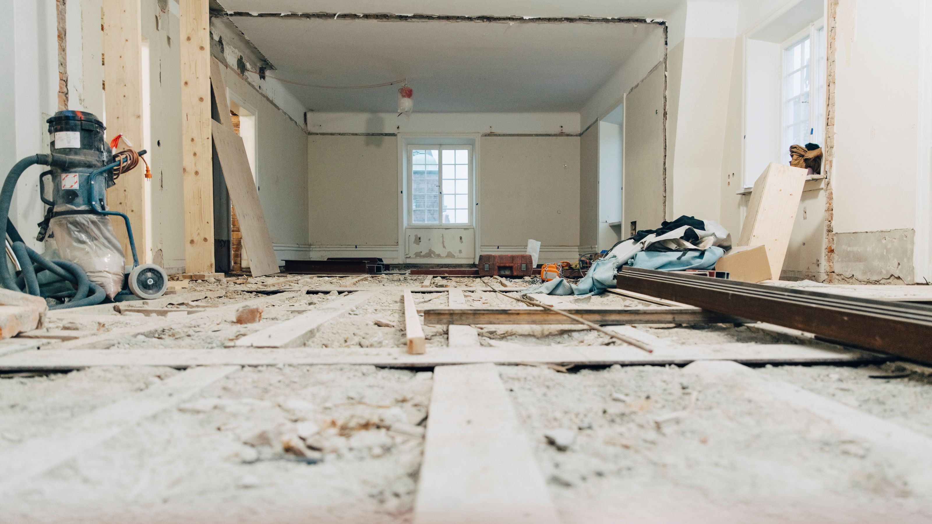 Rubble in house where wall has been removed