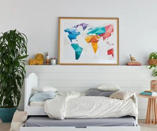 Avocado Kids Trundle Bed Frame against a white wall.