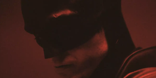 A close-up look at Robert Pattinson wearing Batman's cowl from a promotional teaser video from 'The