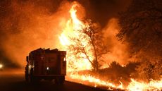A Texas firetruck responds to a wildfire. 