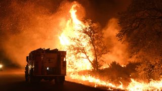 A Texas firetruck responds to a wildfire. 