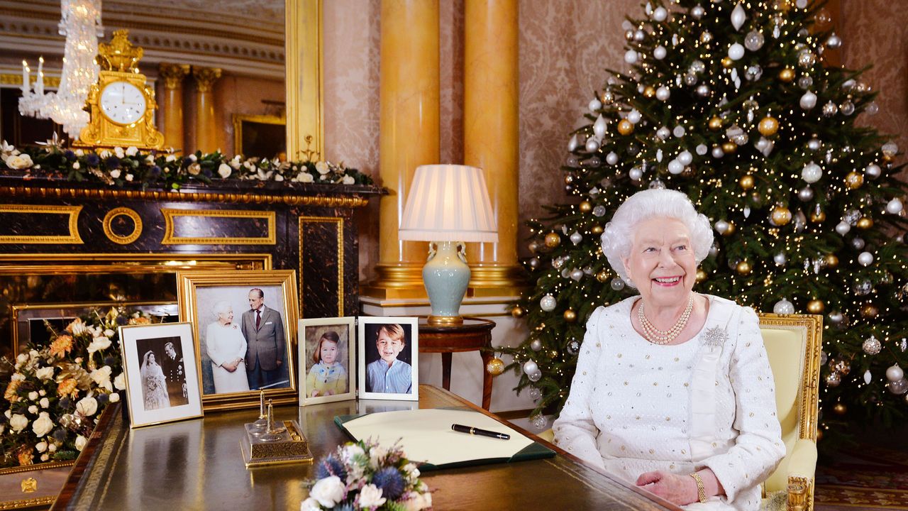 london, united kingdom in this undated image supplied by sky news, queen elizabeth ii sits at a desk in the 1844 room at buckingham palace, after recording her christmas day broadcast to the commonwealth at buckingham palace, london photo by john stillwell wpa pool getty images