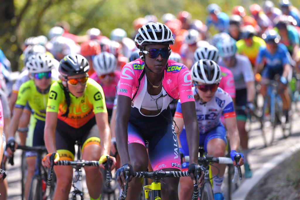ARCIDOSSO ITALY SEPTEMBER 12 Teniel Campbell of Trinidad and Tobago and Team Valcar Travel Service during the 31st Giro dItalia Internazionale Femminile 2020 Stage 2 a 1248km stage from Civitella Paganico to Arcidosso GiroRosaIccrea GiroRosa on September 12 2020 in Arcidosso Italy Photo by Luc ClaessenGetty Images
