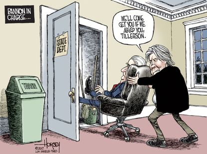 Political Cartoon U.S. Tillerson Bannon State Department White House