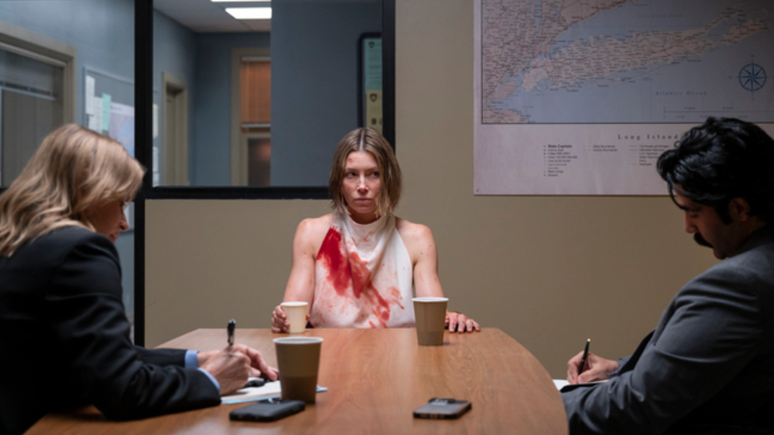 Kim Dickens as Nancy, Jessica Biel as Chloe, and Bobby Naderi as Matt in The Better Sister.