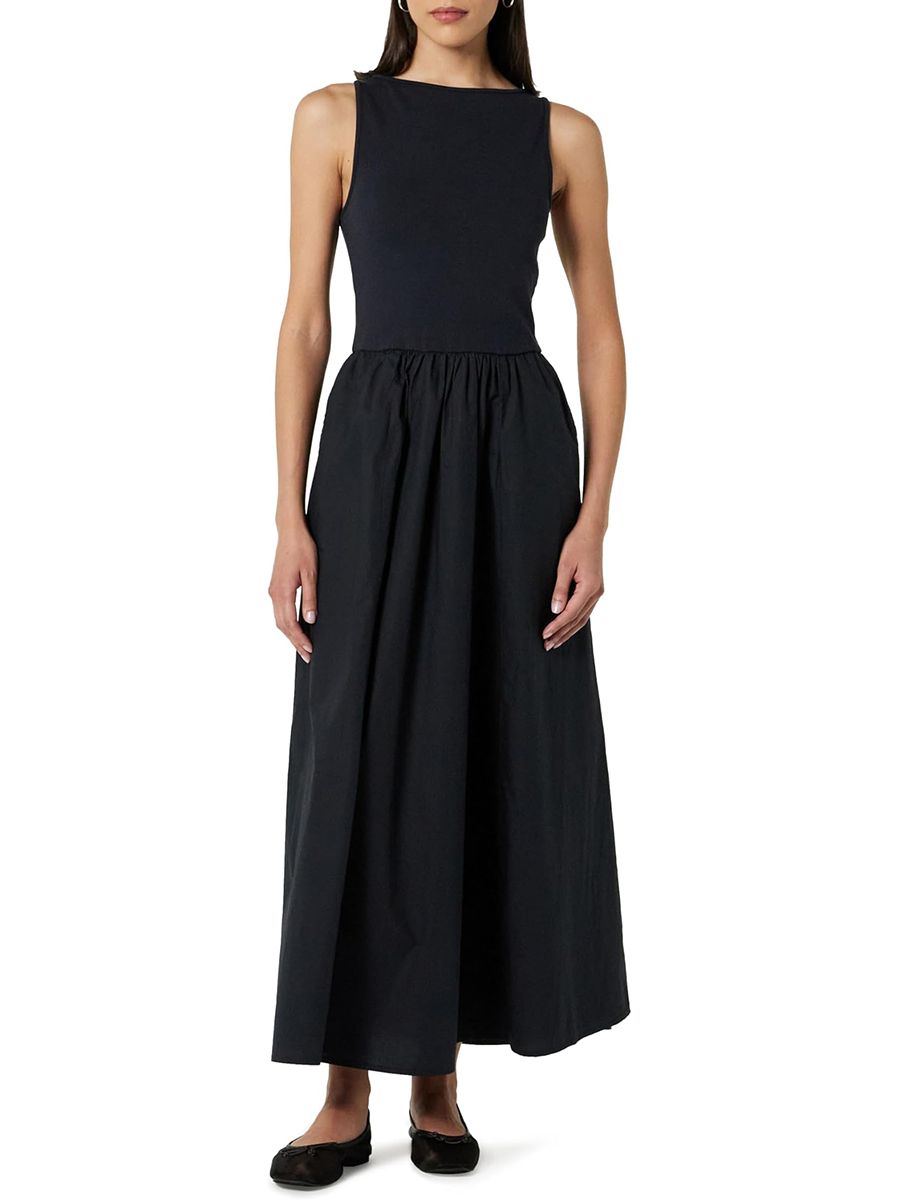 The Drop, The Drop Women's Dia Mixed Fabric Midi Tank Dress Black, M