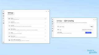 Screenshots of split tunneling on NordVPN Windows app