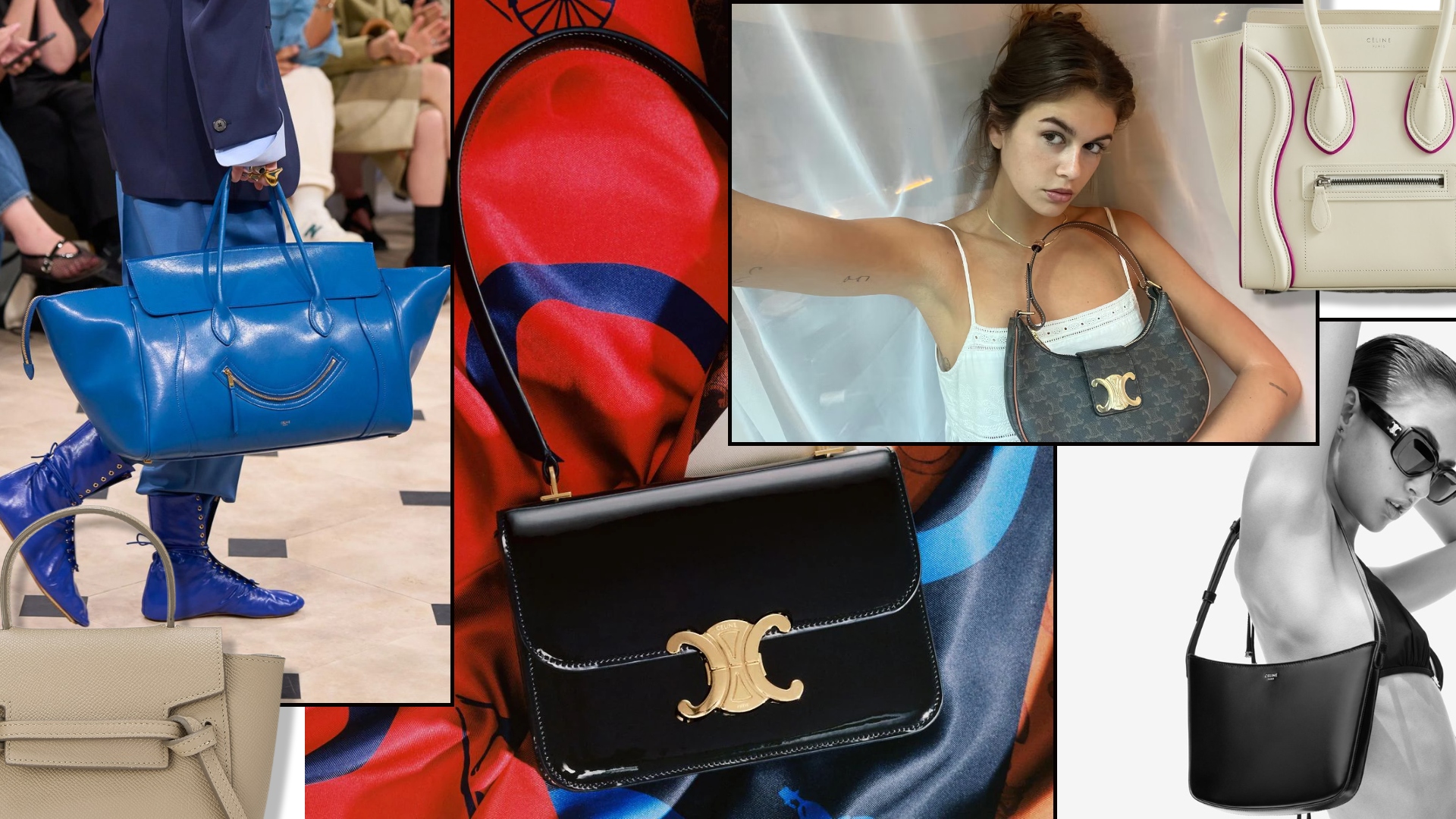 a collage of the best celine bags, including the New Luggage, Belt Bag, Triomphe, and Ava