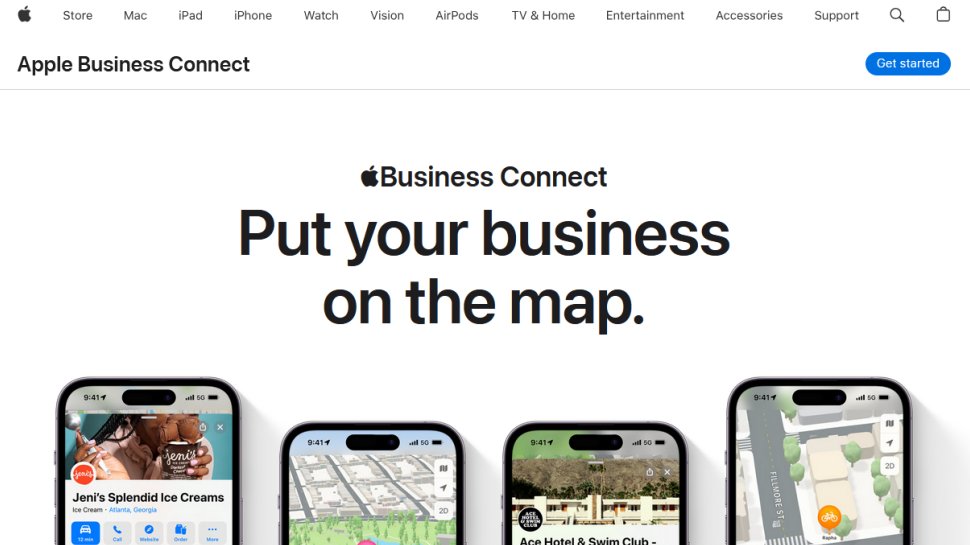 Apple Business Connect website screenshot (August 2025).