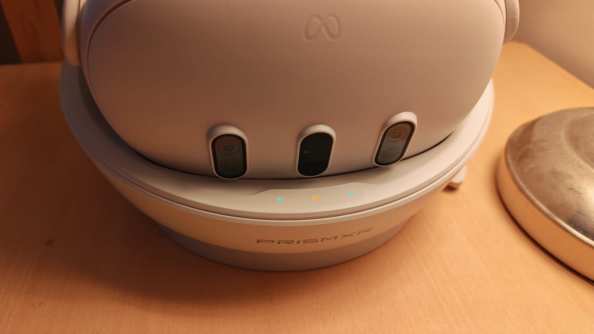 A closer look at the indicator LEDs on the PrismXR Carina D1 Charging Dock