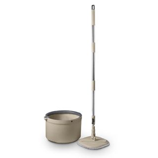 Tower T869009msh Duo Compact Spin Mop, Built-In Turbine, 2 Internal Containers, Latte & Grey