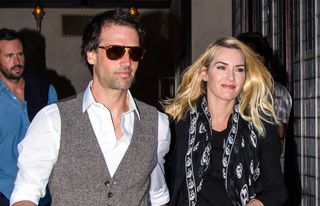 Ned Rocknroll and Kate Winslet are seen leaving a hotel on October 6, 2015 in New York City
