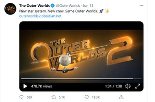 The Outer Worlds 2 Announcement Tweet