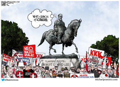 Political cartoon U.S. Charlottesville Robert E. Lee Confederate monument Nazi protest