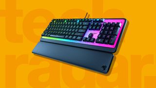 best cheap gaming keyboard against a Yellow TechRadar background