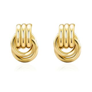 Nixmax Chunky Small Knot Earrings Gold Silver Geometric Earrings for Women Dainty Real Gold Plated Dangle Drop Earrings Hypoallergenic and Lightweight Fashion Trendy Jewelry Gifts (double Knot,gold)