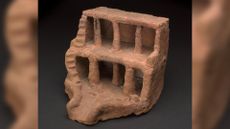 A photograph of the soul house on which an ancient Egyptian left a handprint. 