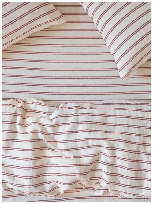 Rhubarb Kemptown Stripe Linen Blend Fitted Sheet