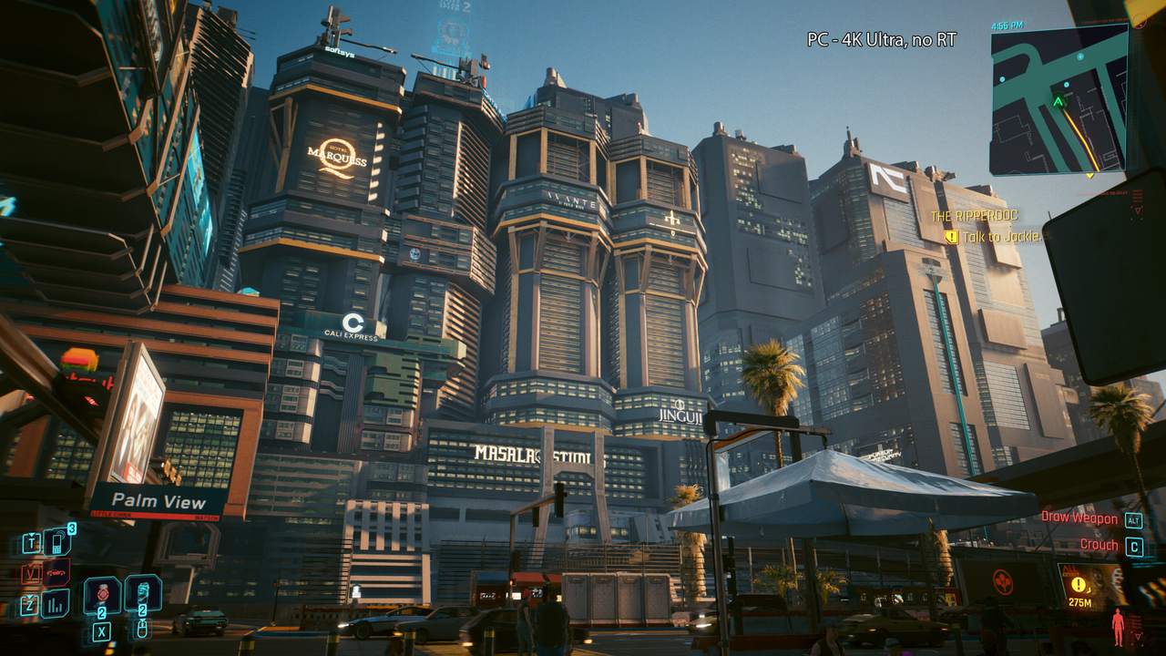 A view of Night City running on the PC at 4K ultra settings