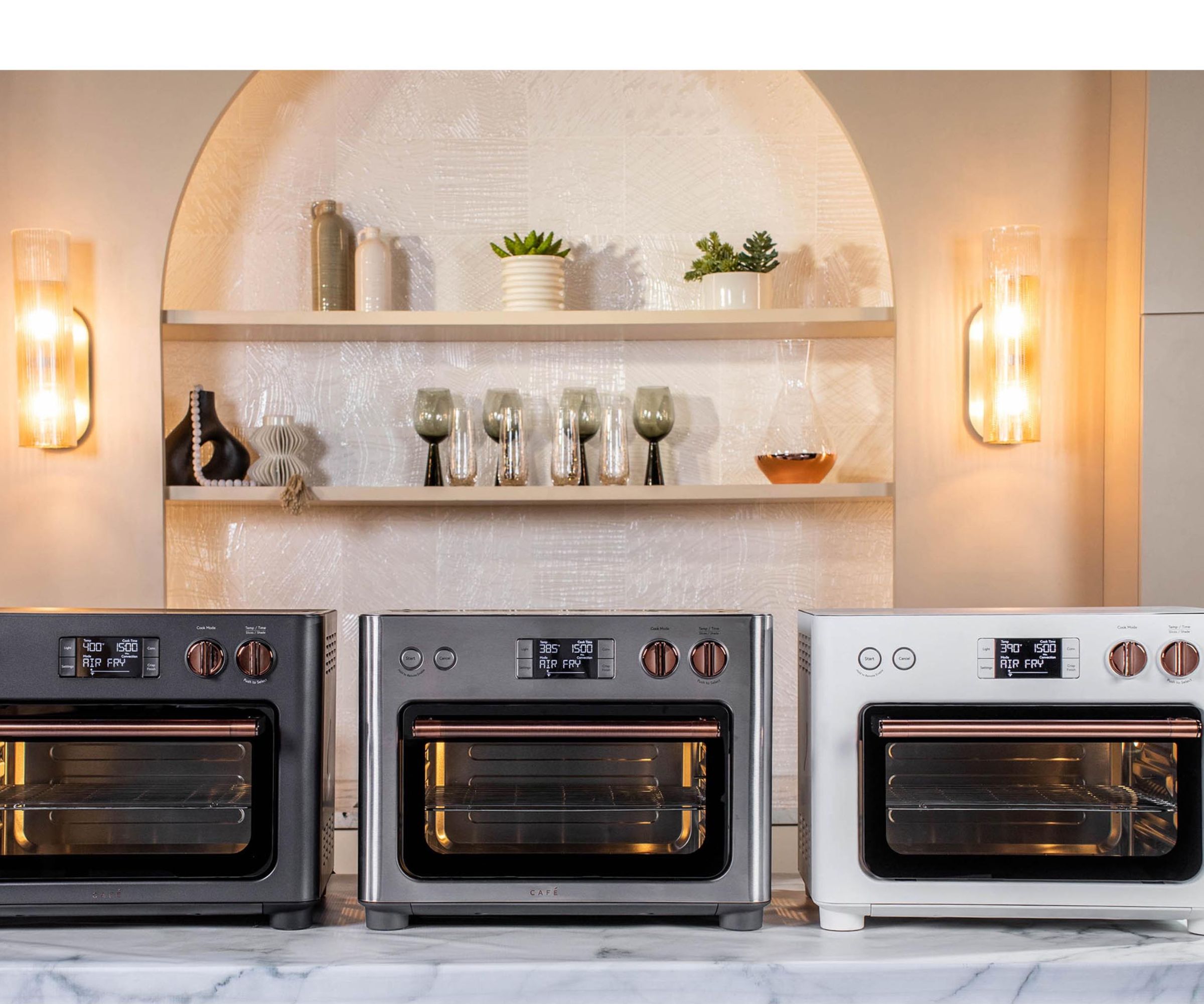 Three Café Courture ovens on the countertop