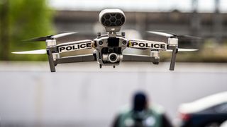 National police conduct drone surveillance to see if people respect lockdown on March 31, 2020 in Avignon, France. (Photo by Arnold Jerocki/Getty Images)