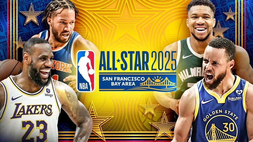 Lebron James, Jalen Brunson, Giannis Antetokounmpo and Steph Curry in press material for NBA All-Star Weekend 2025